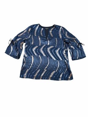 Lafayette 148 New York Abstract Wave Print Tie Sleeve Blouse XL